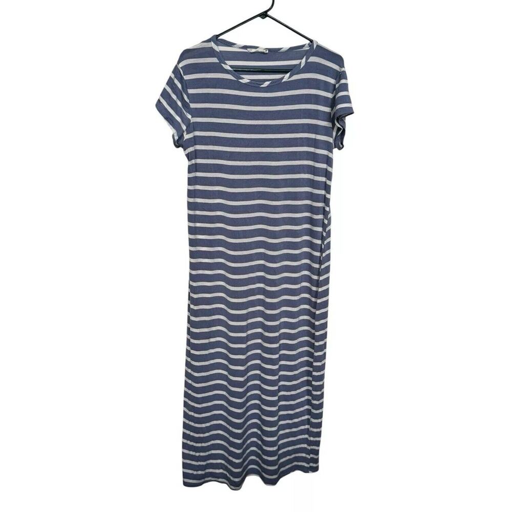 Forever Rose Couture Stretchy 1X Maxi Dress Short Sleeve Blue White Stripe XL